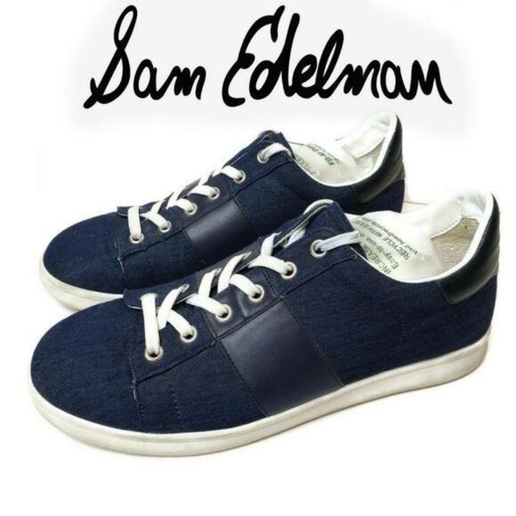 Sam Edelman men Denim navy blue Lace-Up Sneakers Size 10 Blue & White - Picture 2 of 10